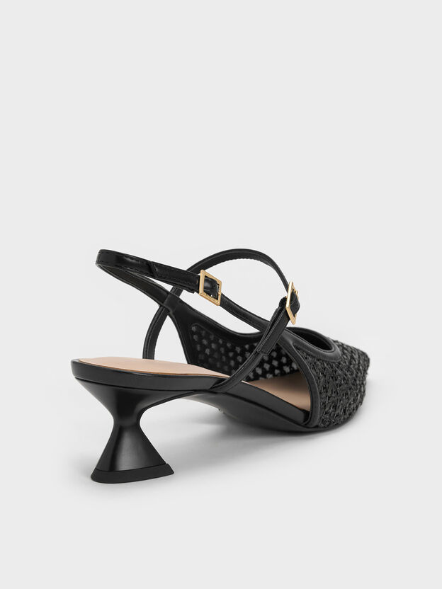 Zapatos de sal&oacute;n destalonados de rafia con tac&oacute;n esculpido, Negro texturizado, hi-res