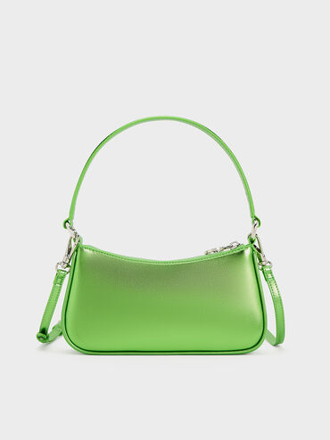 Elspeth Metallic Curved Shoulder Bag, Green, hi-res