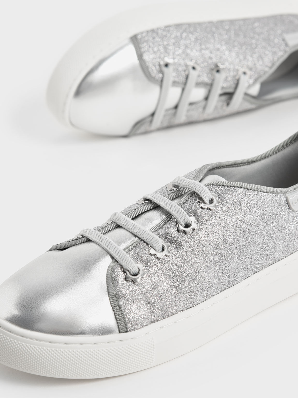 Girls' Glittered Sneakers, Silver, hi-res