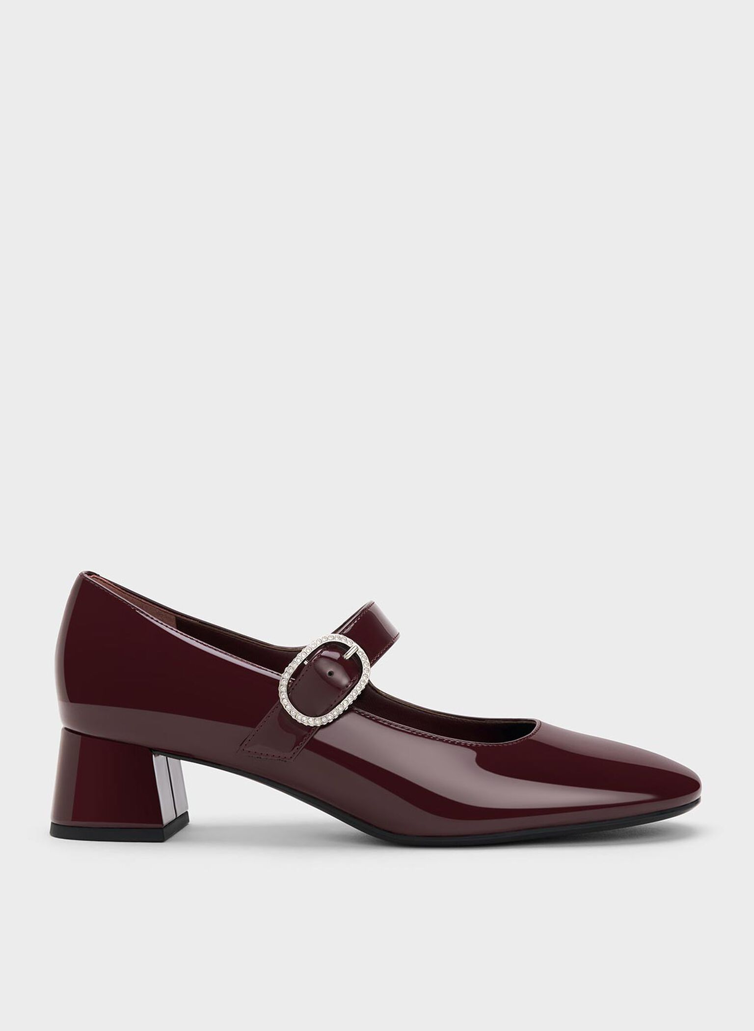 Jannie Patent Crystal-Buckle Mary Jane Pumps, Burgundy, hi-res