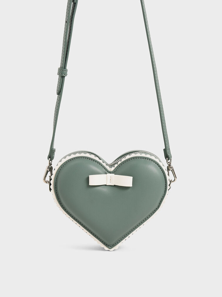 Heart-Shaped Crossbody Bag, Green, hi-res