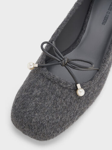 Bailarinas Barbara de fieltro con lazo de perlas, Gris, hi-res