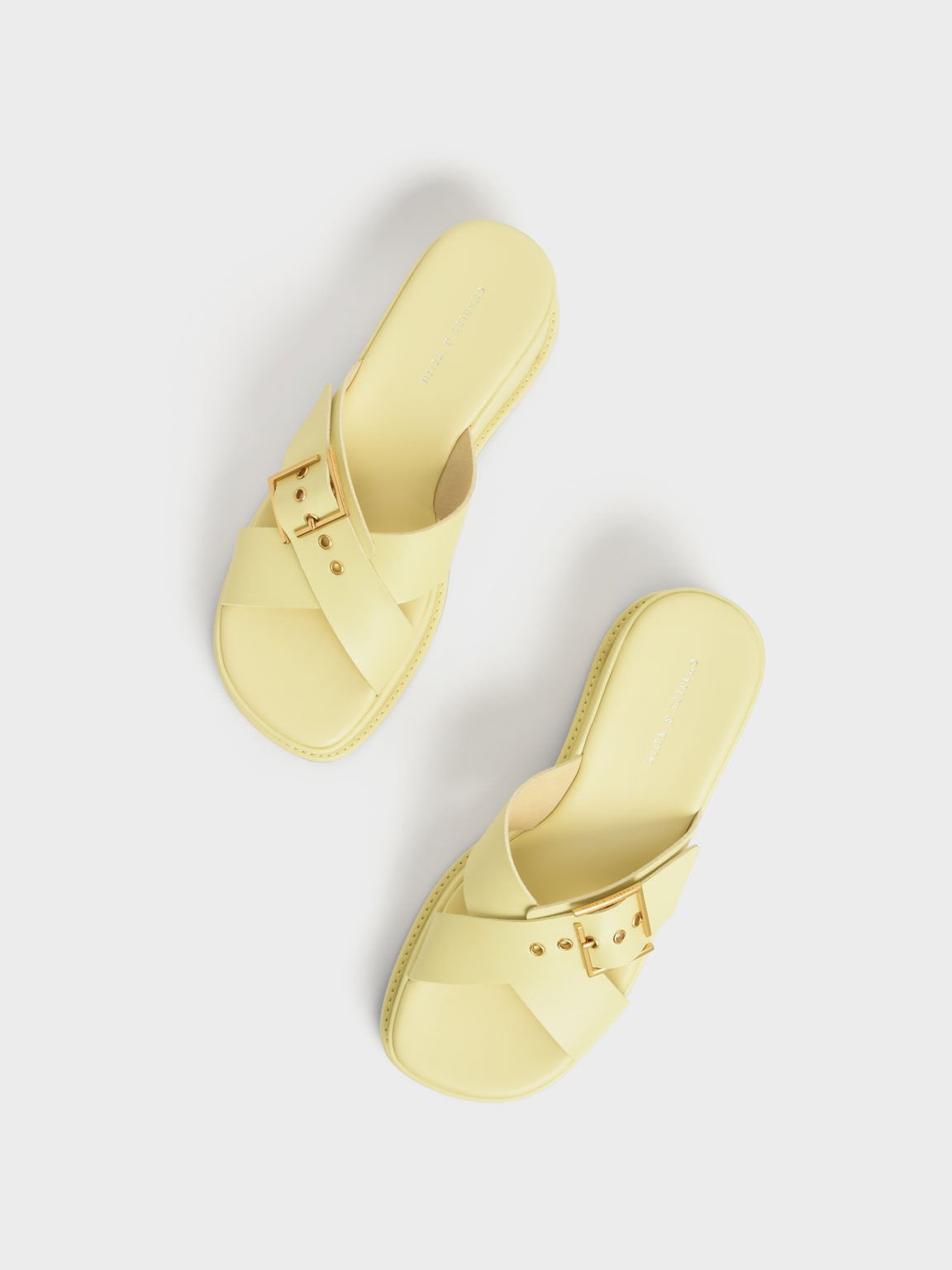 Yellow Buckled Crossover Platform Sandals - CHARLES & KEITH SG