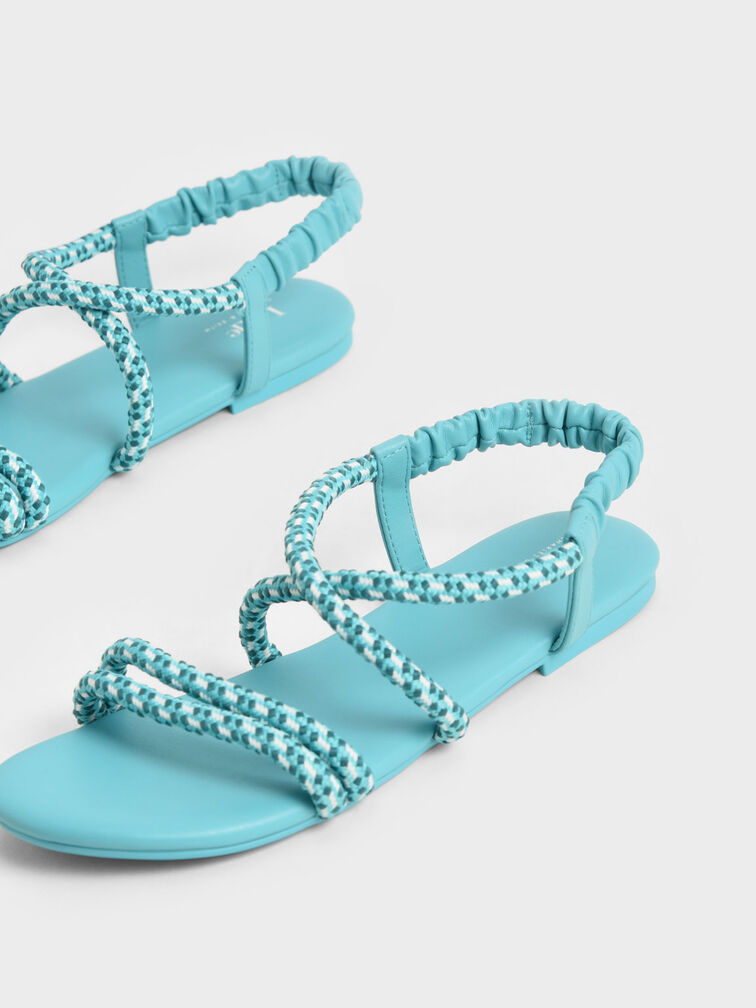 Girls' Printed-Rope Slingback Sandals, Turquoise, hi-res