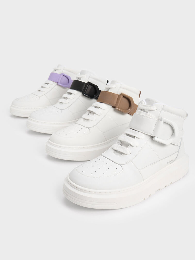 Gabine Leather High-Top Sneakers, White, hi-res