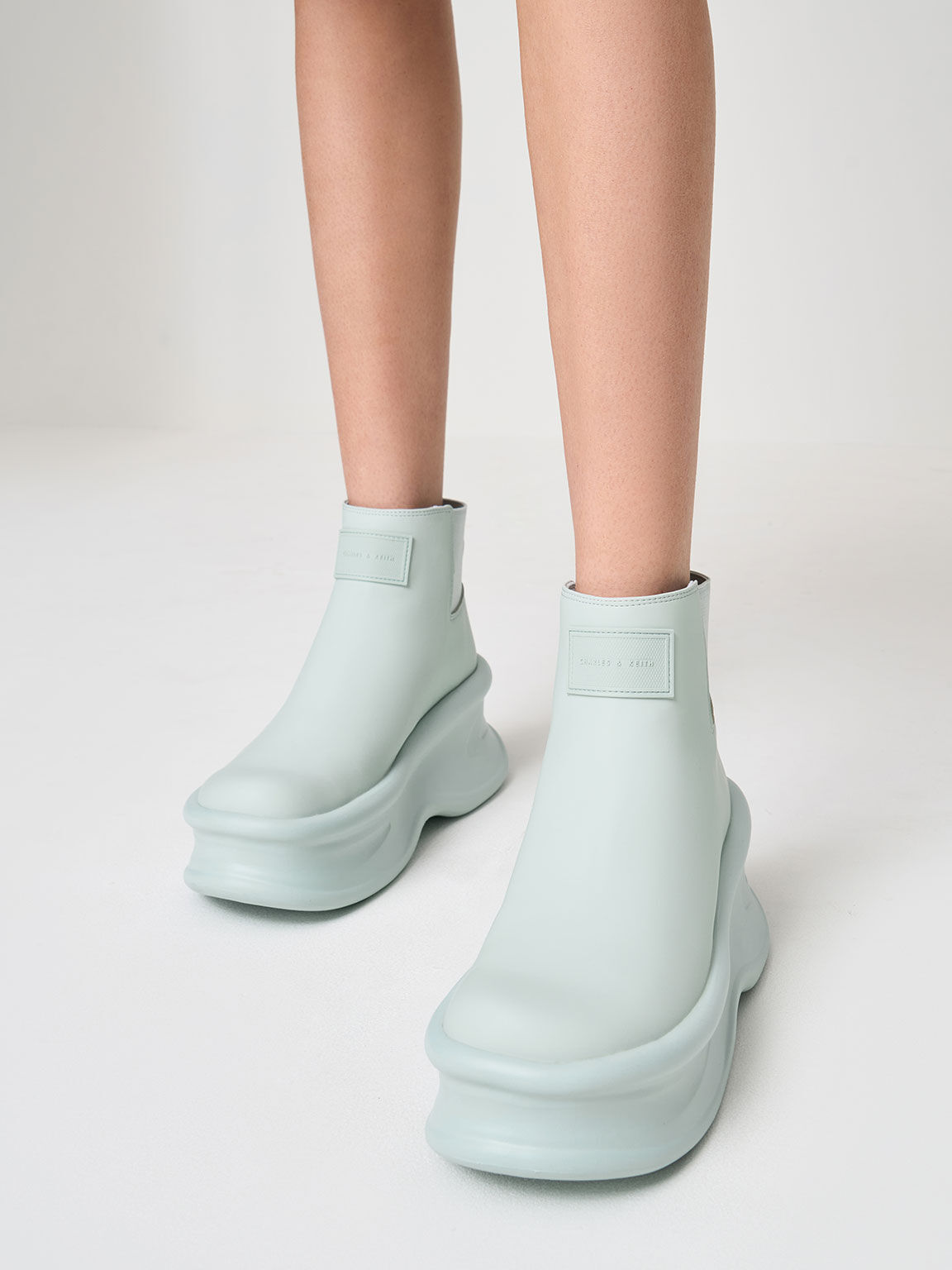 Curved Platform Ankle Boots - Mint Blue