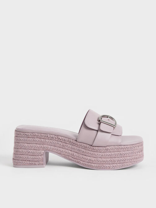 Buckled Platform Espadrilles, Lilac, hi-res