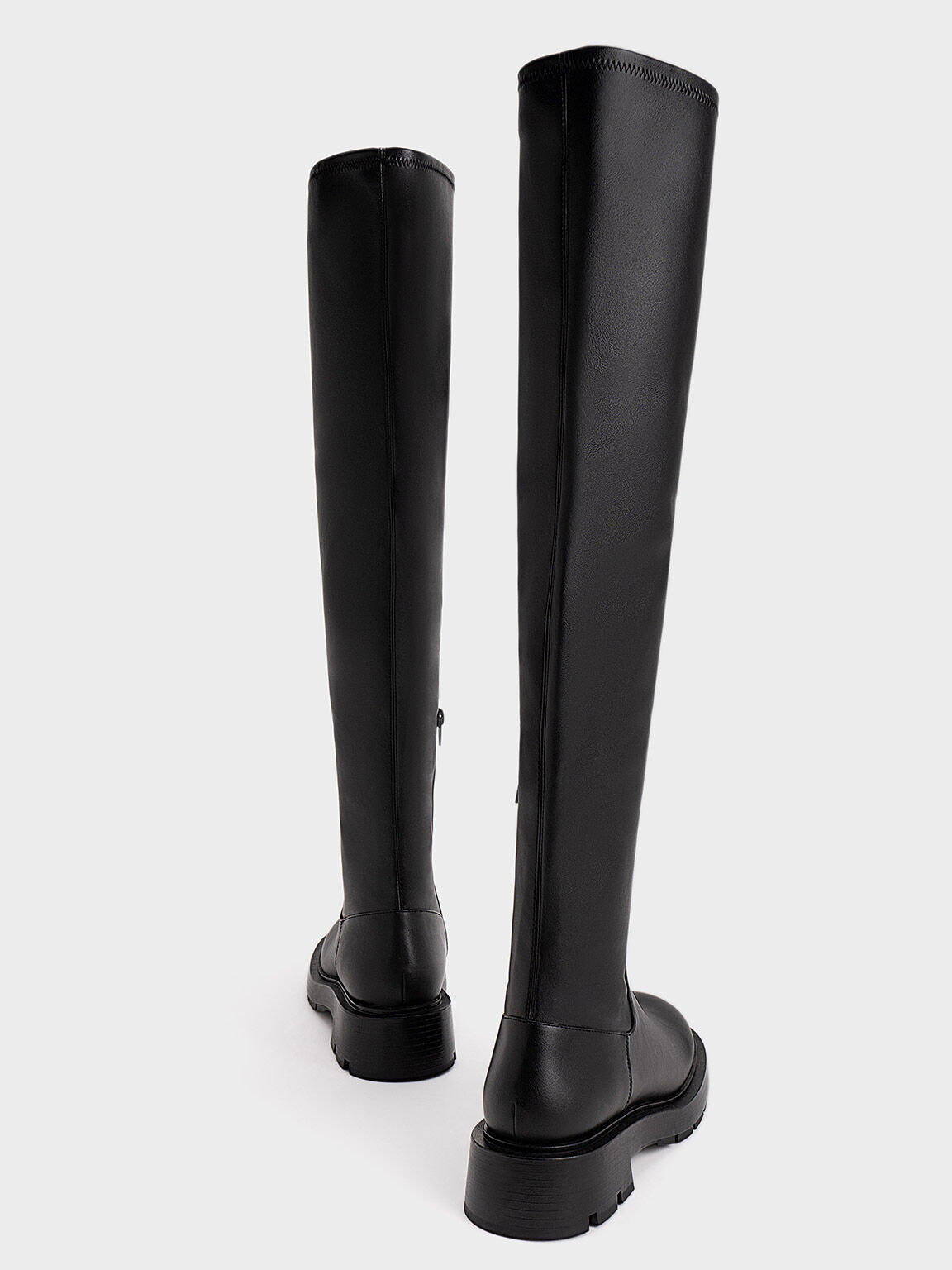 Zip-Up Thigh-High Boots, Black, hi-res