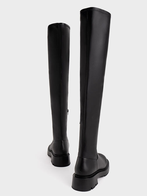 Zip-Up Thigh-High Boots, Black, hi-res