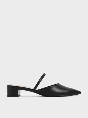 Pointed Toe Mules, Black, hi-res