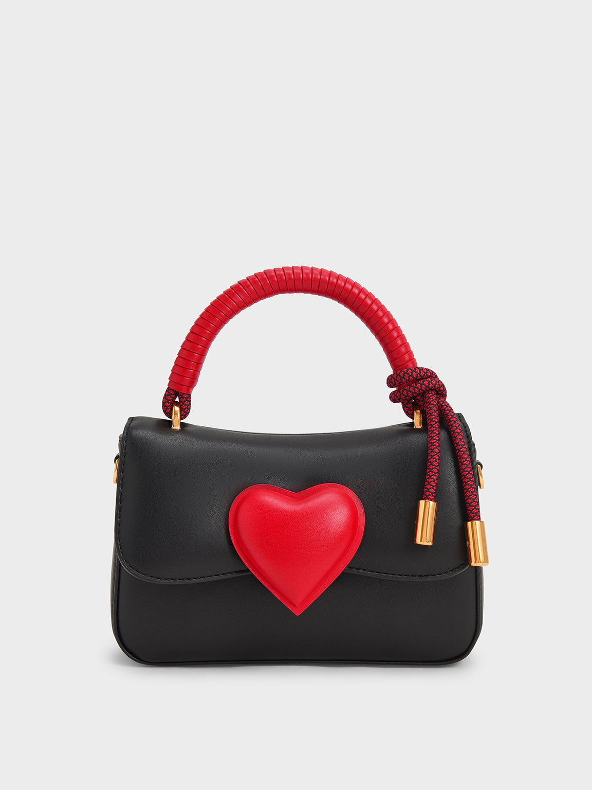 Valentine's Day Collection: Heart-Motif Coiled Top Handle Bag, Black, hi-res
