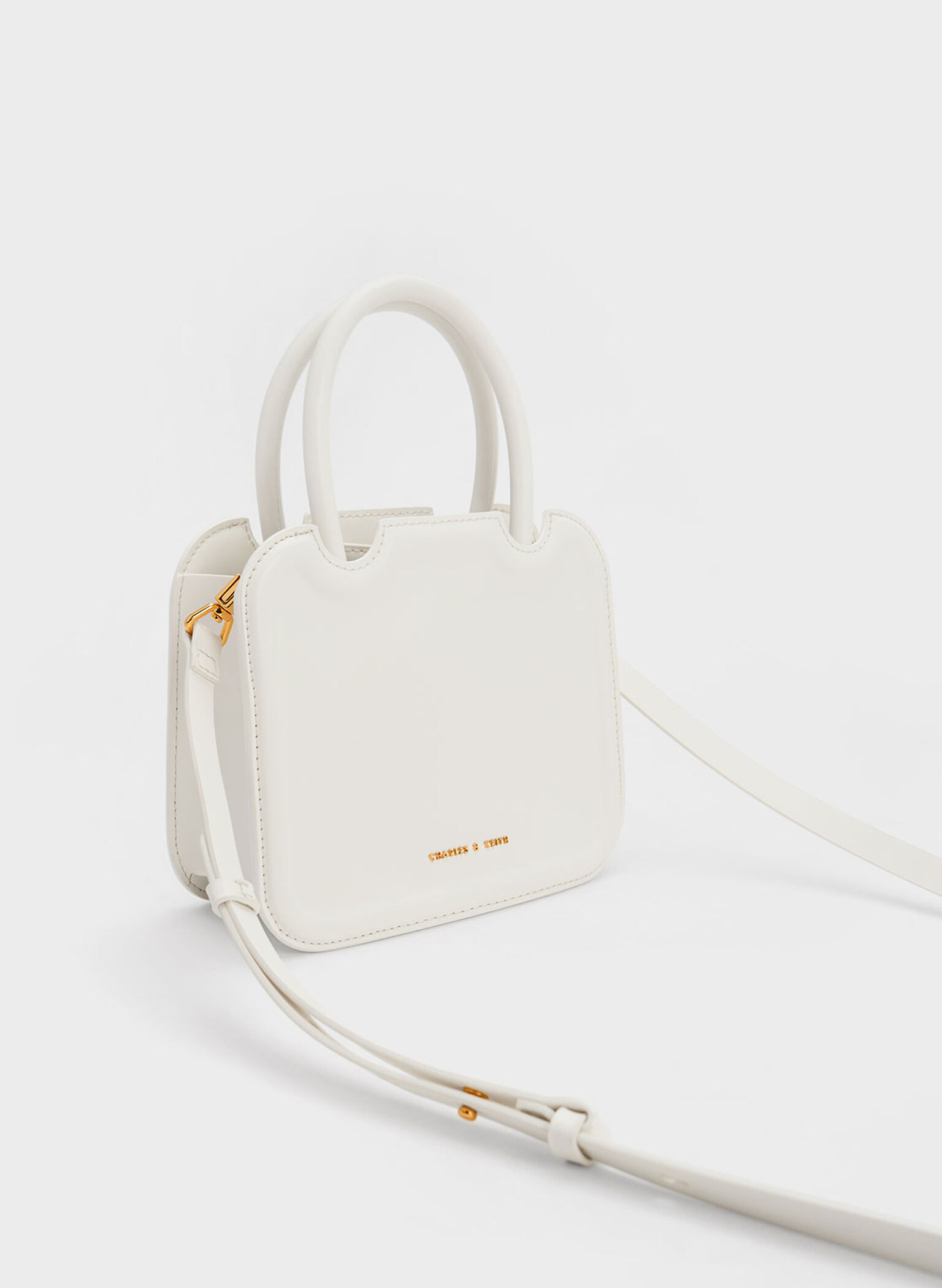 Perline Sculptural Top Handle Bag, White, hi-res