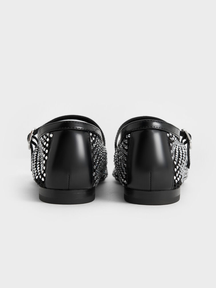 Maggie Mesh Mary Janes embelezada com cristal, Black, hi-res