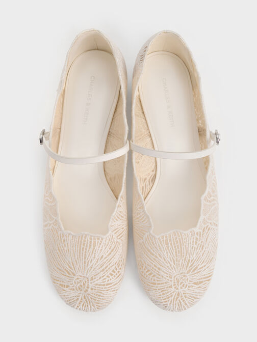 Crochet Floral Mary Jane Flats, White, hi-res
