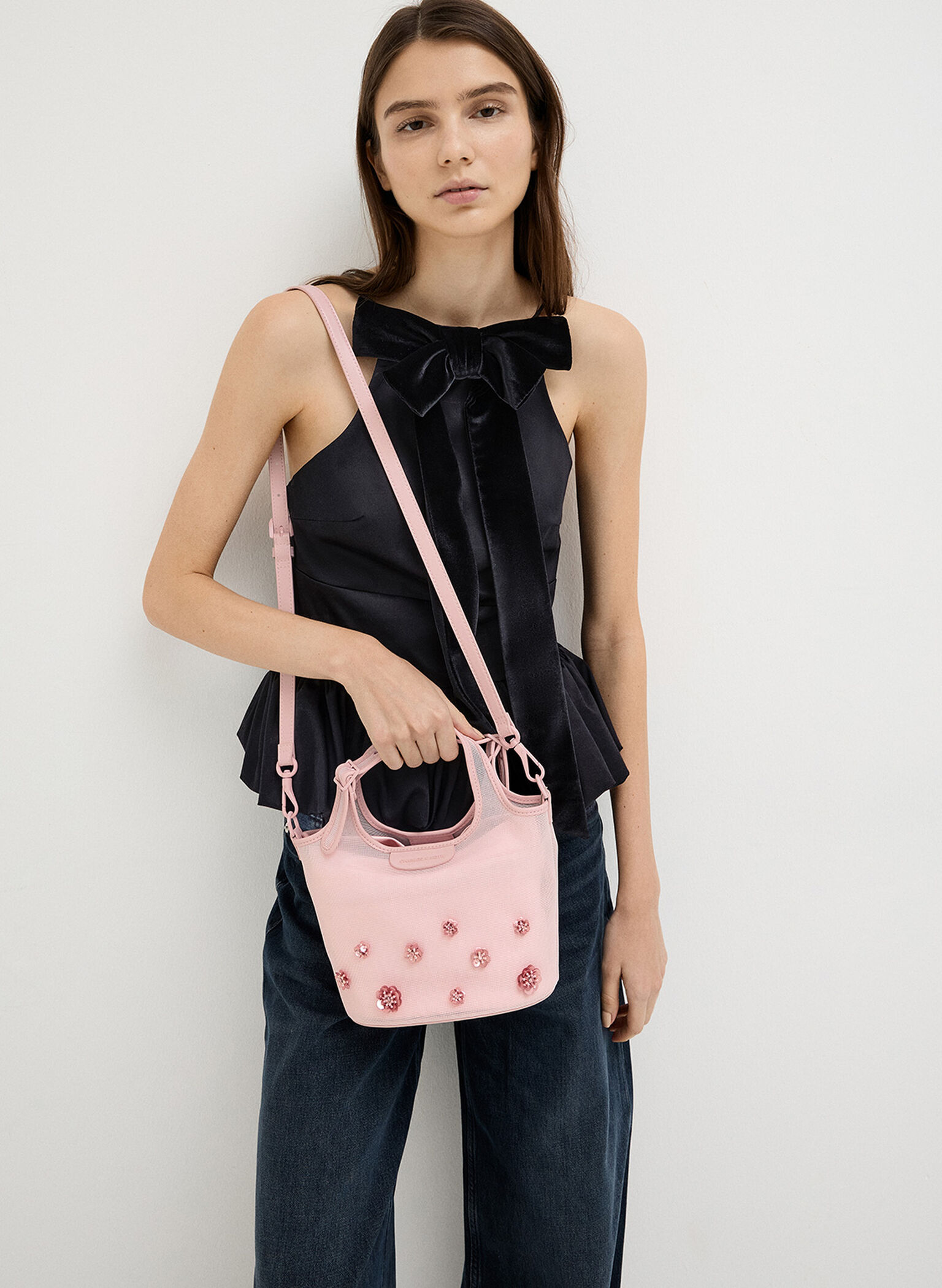 Mesh Sequin-Flower Tote Bag, Blossom Pink, hi-res
