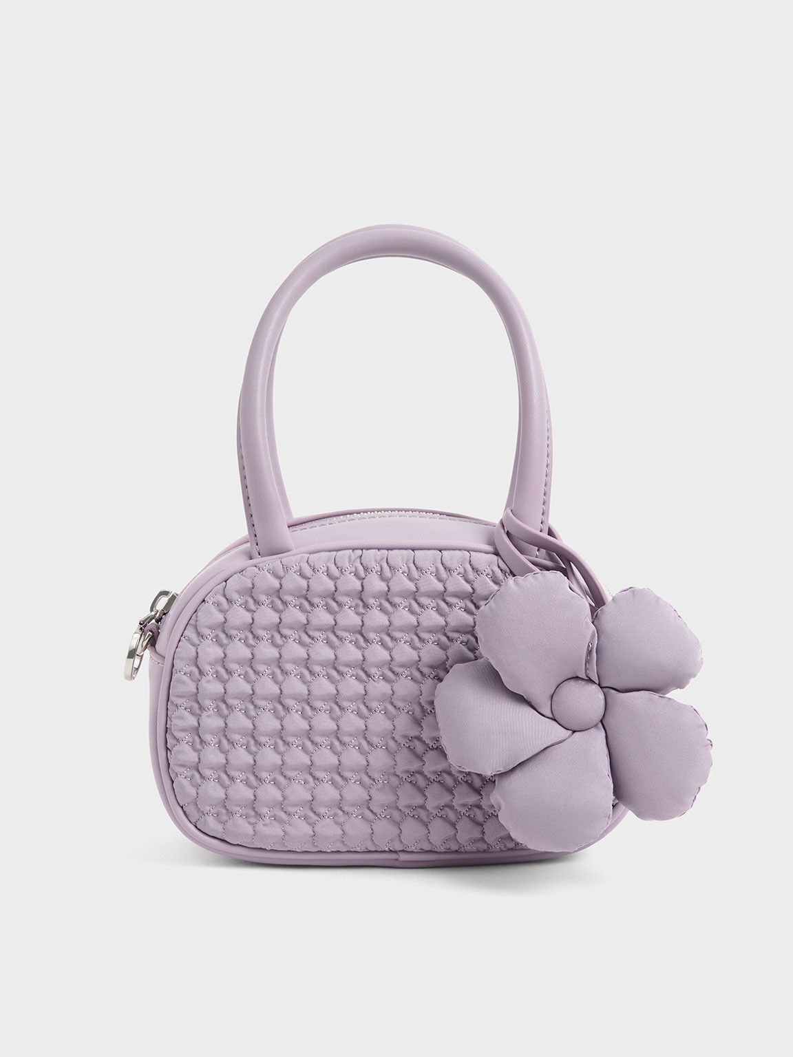 Nylon Textured Top Handle Bag, Lilac, hi-res