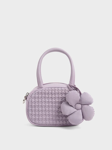 Nylon Textured Top Handle Bag, Lilac, hi-res