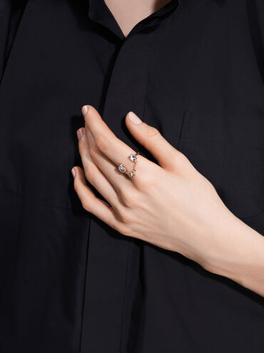 Zira Crystal Chain-Link Open Ring, Rose Gold, hi-res