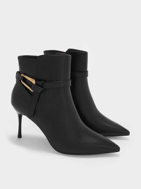 Daena Leather Stiletto Ankle Boots, Black, hi-res