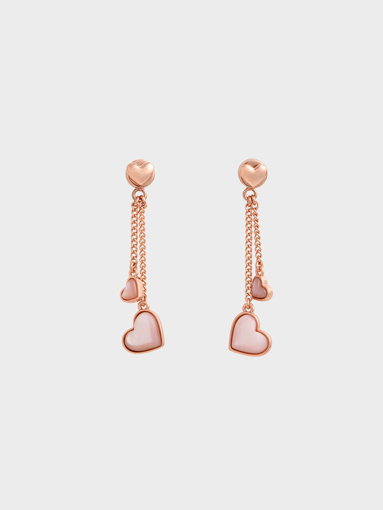 Charles & Keith - Women's Annalise Double Heart Stone Drop Earrings, Rose Gold, R
