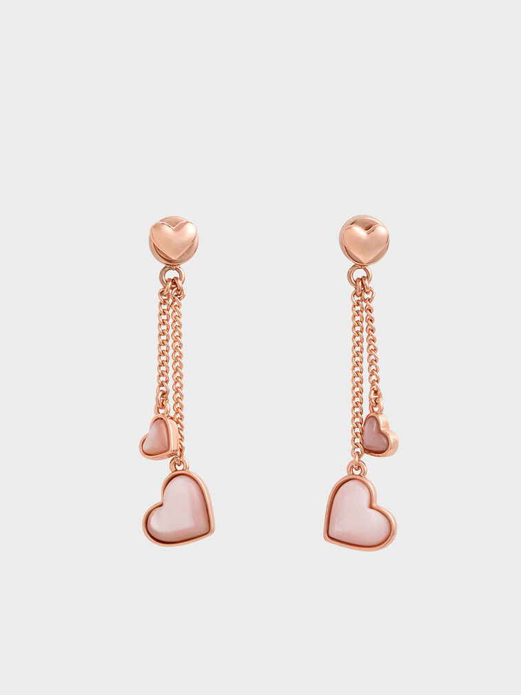 Charles & Keith - Women's Annalise Double Heart Stone Drop Earrings, Rose Gold, R