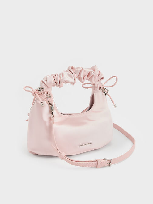 Bolso de satén con lazo y asa fruncida, Rosa pálido, hi-res