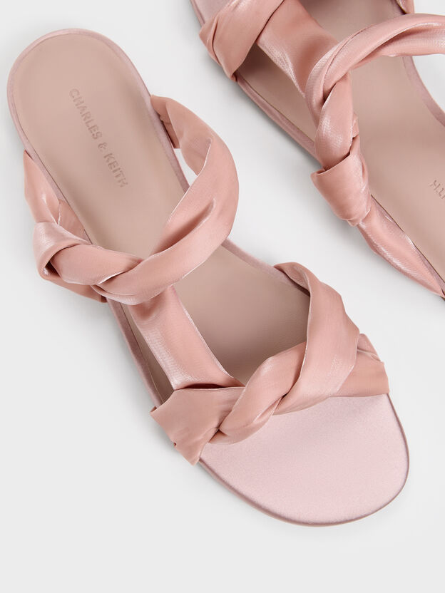 Ruched-Strap Slide Sandals, Light Pink, hi-res