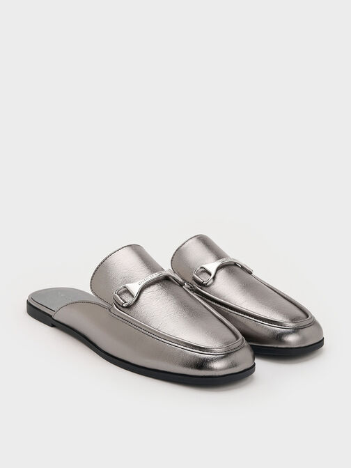 Leslie Metallic Mules, Pewter, hi-res