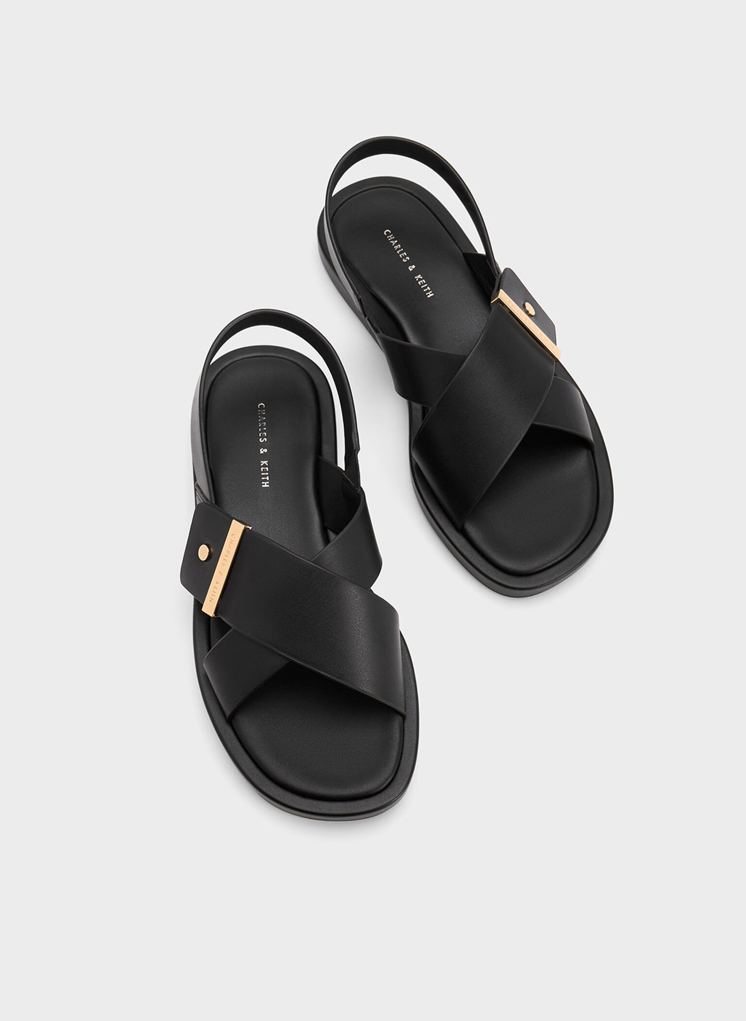 Black Crossover Back Strap Sandals - CHARLES & KEITH US