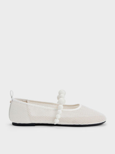 Bailarinas Mary Jane de piel y malla con cuentas, Blanco tiza, hi-res