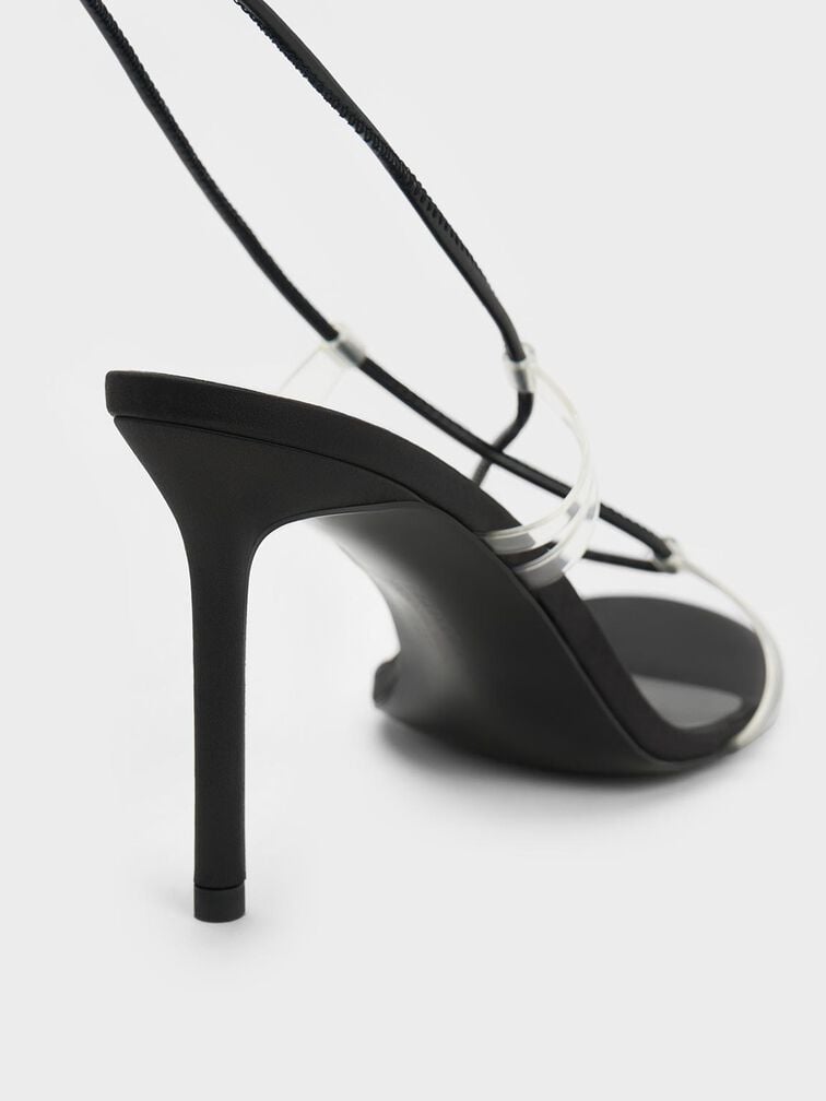 Tie-Around Heeled Sandals, Black, hi-res