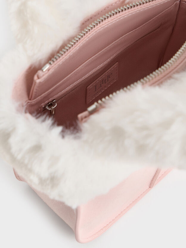Girls' Textured Fur-Trim Tote Bag, Pink, hi-res