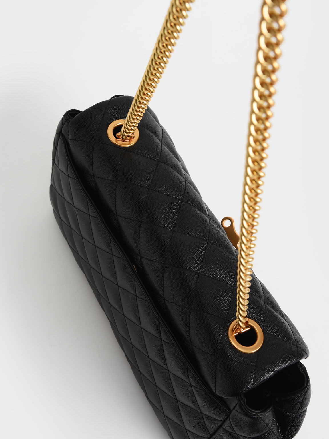 Chain Link Quilted Top Handle Bag, Black, hi-res