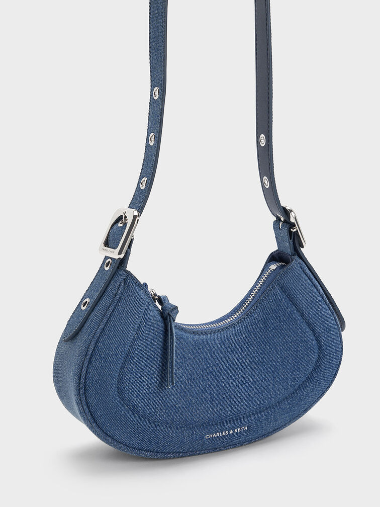 Petra Denim Curved Shoulder Bag, Denim Blue, hi-res