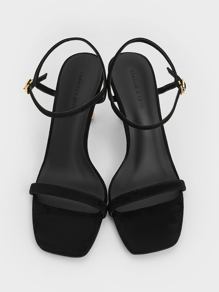 Faux Suede Sculptural-Heel Ankle-Strap Sandals, Black Textured, hi-res
