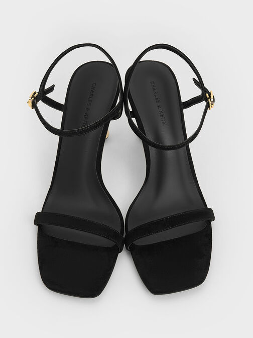Faux Suede Sculptural-Heel Ankle-Strap Sandals, Black Textured, hi-res