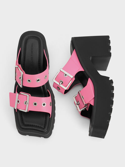 Trill Grommet Double-Strap Platform Mules, Pink, hi-res