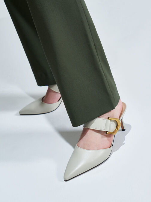 Gabine Buckled Leather Mule Pumps, Chalk, hi-res