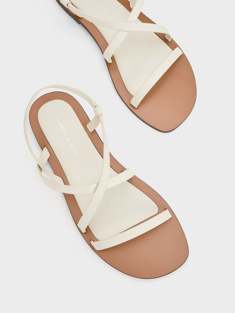 Asymmetrical Strappy Sandals, Chalk, hi-res