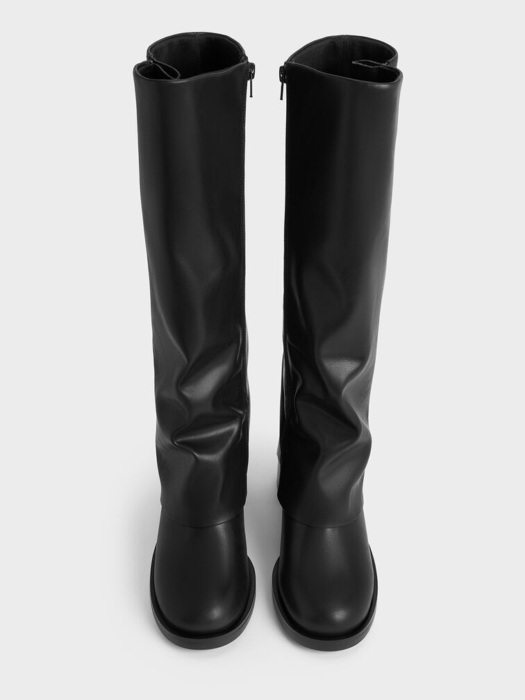 British Style Knee Boots Side Zipper Black
