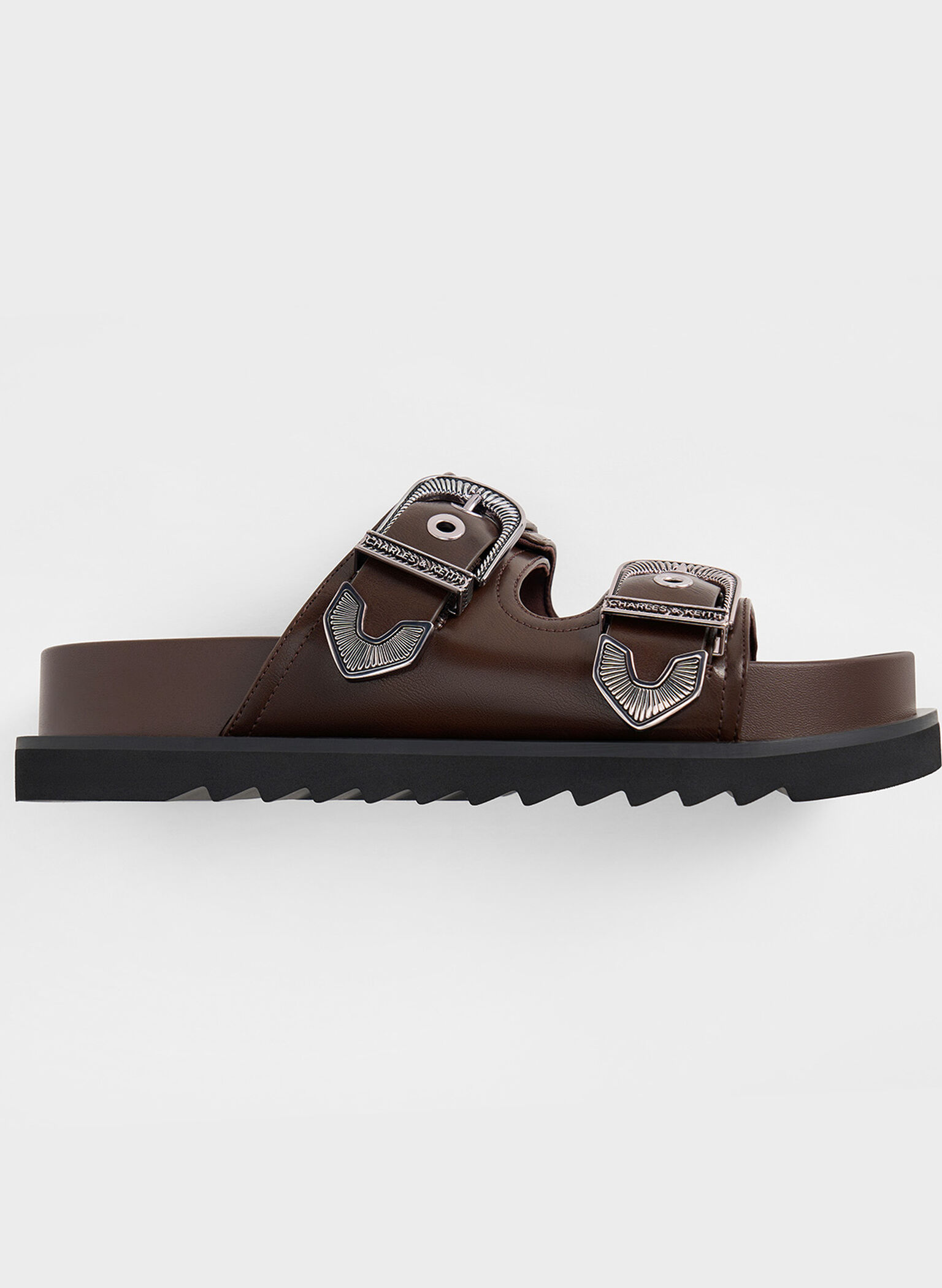 Kirke Buckled Double-Strap Sandals, Dark Brown, hi-res