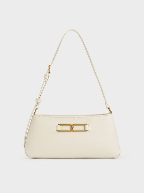 Gabine Leather Trapeze Shoulder Bag, Chalk, hi-res