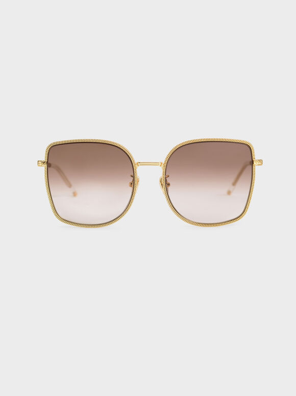 Geometric Butterfly Sunglasses, Gold, hi-res