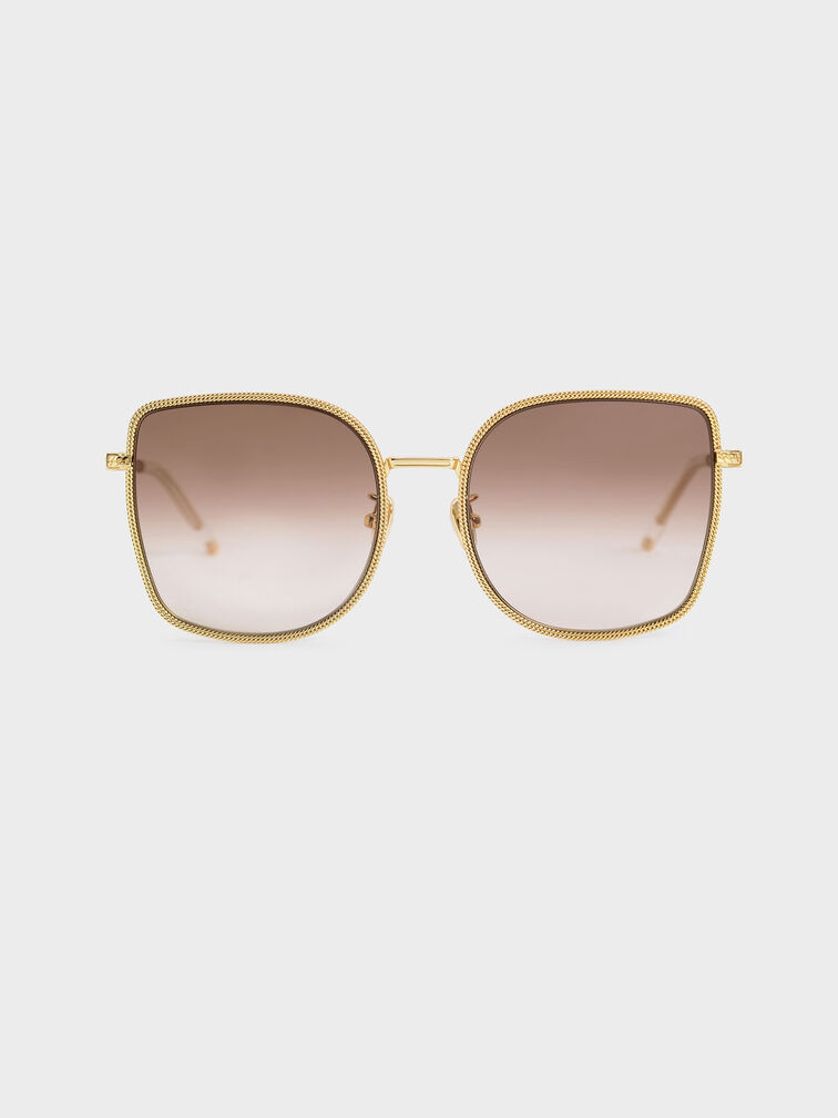 Geometric Butterfly Sunglasses, Gold, hi-res