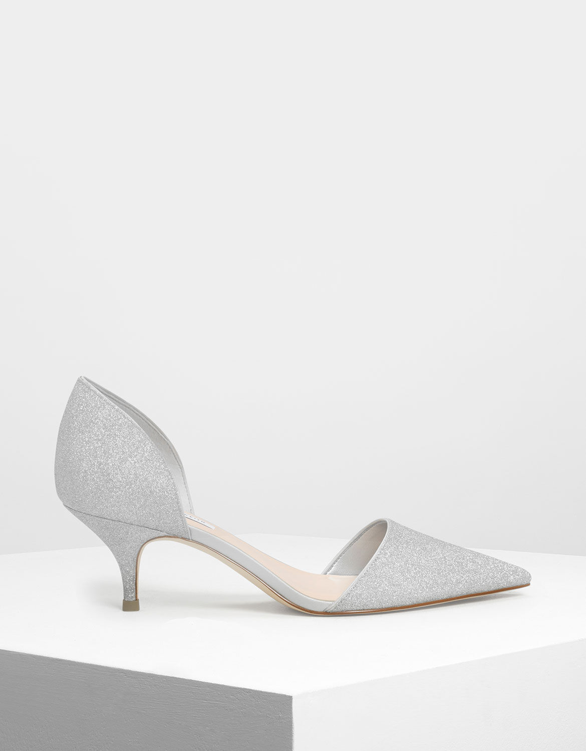 silver sparkle kitten heel shoes
