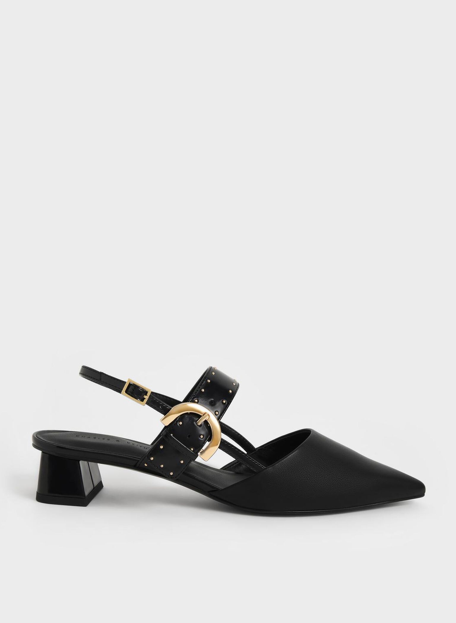 Black Studded Buckled Slingback Pumps - CHARLES & KEITH MY