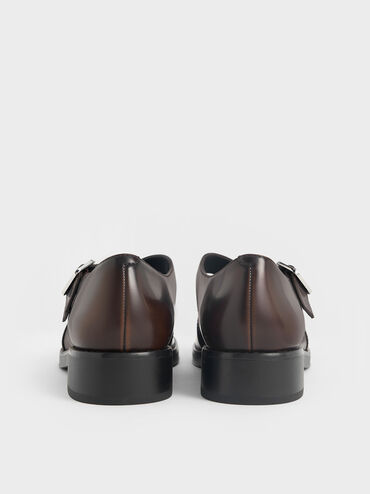 Crossover-Strap Buckled Mary Janes, Dark Brown, hi-res