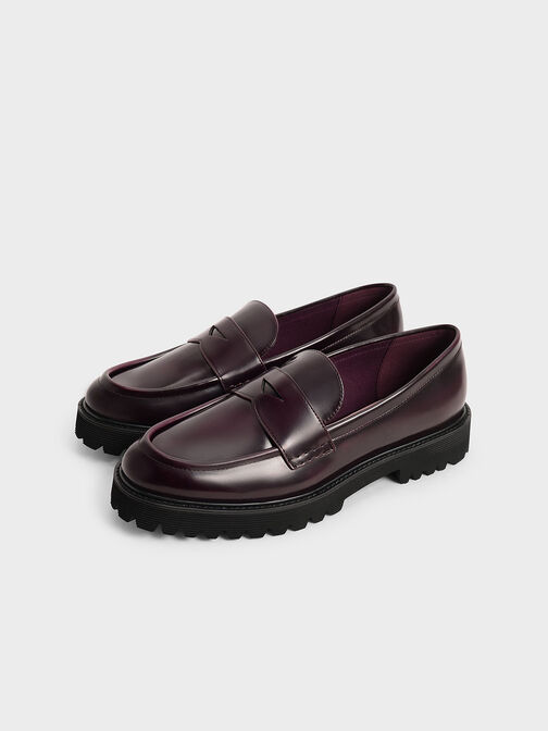 Chunky Penny Loafers, Burgundy, hi-res