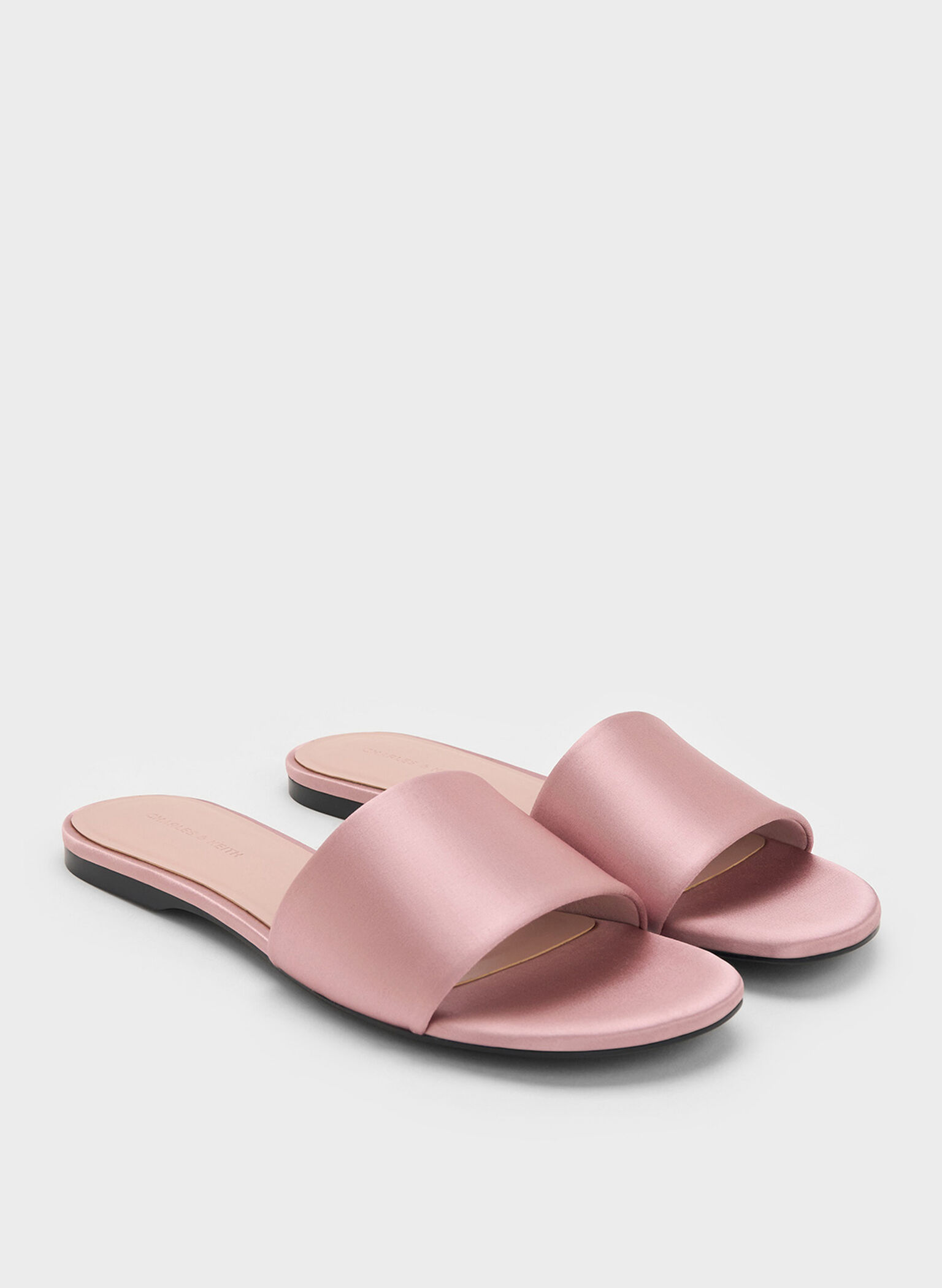Satin Slide Sandals, Nude, hi-res