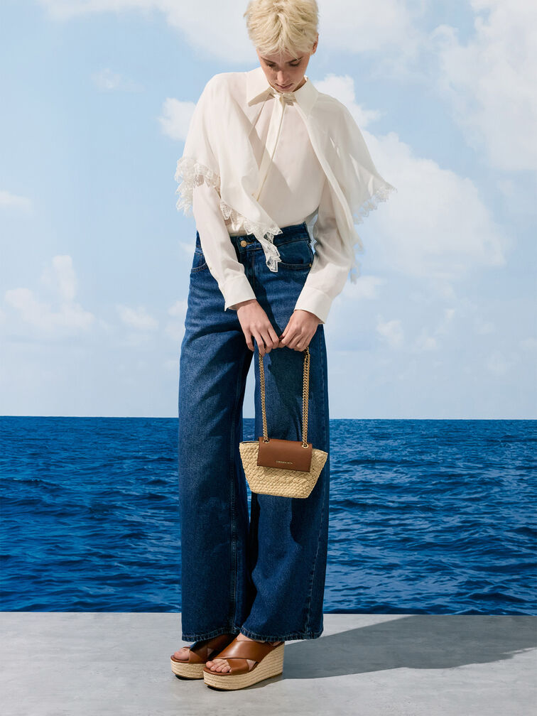 Shalia Raffia Chain-Strap Crossbody Bag, Natural Raffia, hi-res